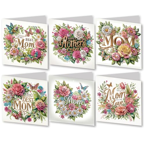 CXINLky 5D DIY Diamond Art Painting Karten Muttertag, Diamond Art Painting Karten, 6 Stuck Diamond Art Karten Geburtstag, Osternkarte Feiertags für Familie,Freunde-19-Muttertag von CXINLky
