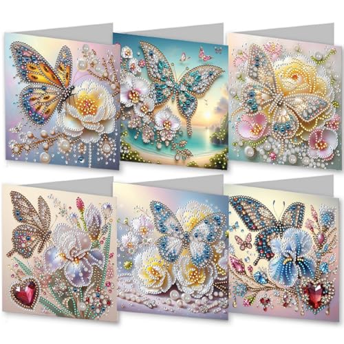 CXINLky 5D DIY Diamond Art Painting Karten Ostern, 2025 Neuheiten Diamond Art Painting Karten, 6 Stuck Diamond Art Karten Geburtstag, Osternkarte Feiertags für Familie,Freunde-09-Schmetterling von CXINLky
