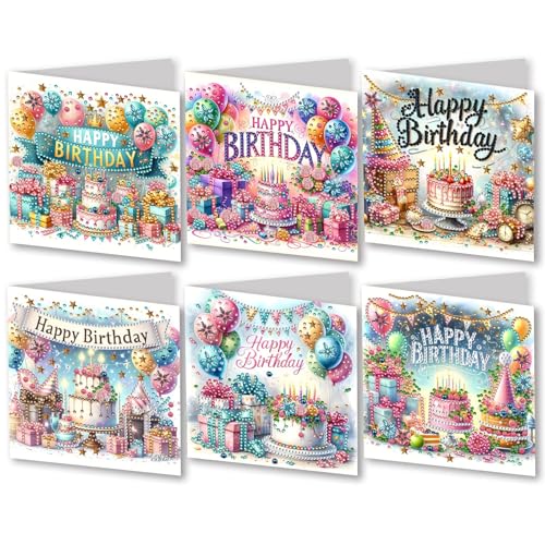 CXINLky 5D DIY Diamond Art Painting Karten Ostern, 2025 Neuheiten Diamond Art Painting Karten, 6 Stuck Diamond Art Karten Geburtstag, Osternkarte Feiertags für Freunde-06-Geburtstagsfeier von CXINLky