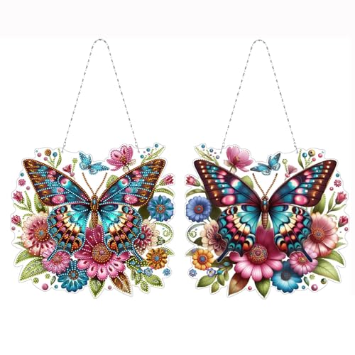 CXINLky 5D DIY Diamond Art Painting Tier Anhänger mit Kette, Diamant Painting Fensterbilder, Tier Diamond Malerei Wandbehang Kits für Fenster Wand Eingang Garten Decor-04-Schmetterling von CXINLky