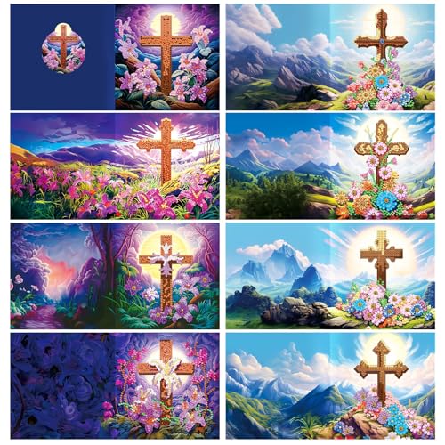 CXINLky 5D DIY Diamond Painting Karten, 2024 Neuheiten Diamond Painting Karten, 8 Stuck Diamond Painting Karten Geburtstag, Geschenkkarte Feiertags für Familie, Liebhaber,Freunde-01-Kreuz CXINLky 5D DIY Diamond Painting Karten, 2024 Neuheiten Diamond Painting Karten, 8 Stuck Diamond Painting Karten Geburtstag, Geschenkkarte Feiertags für Familie, Liebhaber,Freunde-01-Kreuz von CXINLky