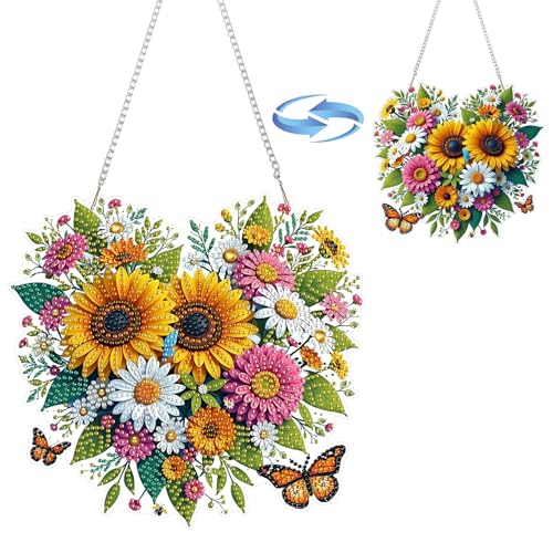 CXINLky DIY Diamond Art Painting Frühling Anhänger mit Kette, DIY Diamand Art Frühling Wandbehang Kits für Fenster Wand Eingang Garten Decor (06-Sonnenblume) von CXINLky
