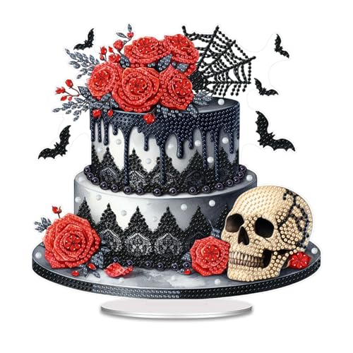 CXINLky DIY Diamond Art Painting Halloween Tisch Deko, 5D Diamant Painting Kürbis Tischdeko, Diamant Malerei Stehend Kunst Set für Hausgeschenk Deko-02-Totenkopfkuchen von CXINLky
