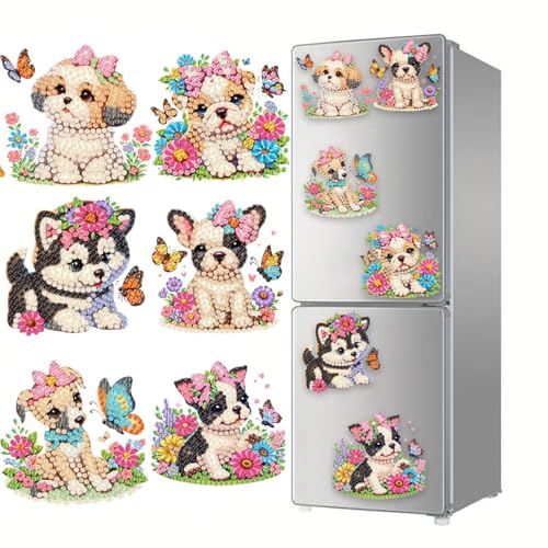 CXINLky DIY Diamond Art Painting Kühlschrankmagnete, Kreatives Diamand Art Tier Magnete Kits Home Dekoration für Kühlschrank, Magnettafel, Pinnwand, Whiteboard (02-Welpe) von CXINLky