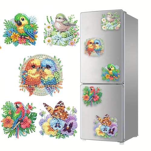 CXINLky DIY Diamond Art Painting Kühlschrankmagnete, Kreatives Diamand Art Tier Magnete Kits Home Dekoration für Kühlschrank, Magnettafel, Pinnwand, Whiteboard (03-Papagei) von CXINLky