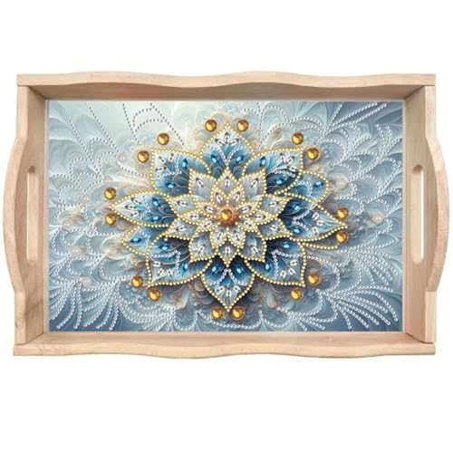 CXINLky DIY Diamond Art Painting Tablett, Diamond Art Mandala Holztablett Serviertablett mit Griffen, Holztablett Küchentablett-21 von CXINLky