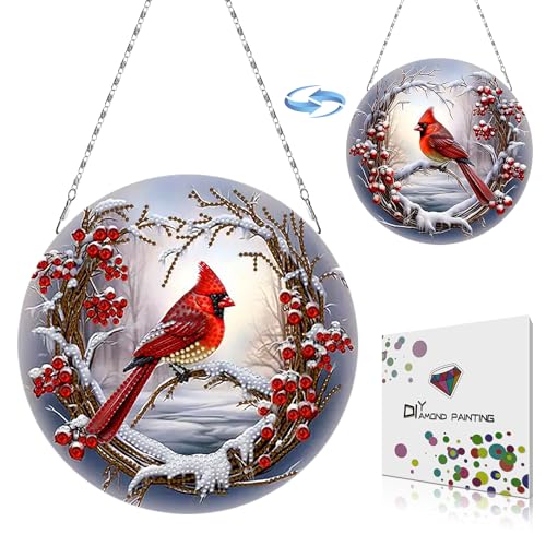 CXINLky DIY Diamond Art Painting Weihnachten Anhänger mit Kette, 5D Diamand Art Kardinal Bilder Wandbehang Kits für Fenster Wand Eingang Garten Decor-01-Kardinal von CXINLky