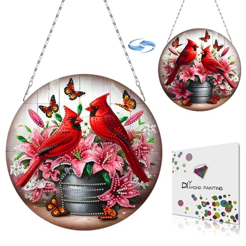 CXINLky DIY Diamond Art Painting Weihnachten Anhänger mit Kette, 5D Diamand Art Kardinal Bilder Wandbehang Kits für Fenster Wand Eingang Garten Decor-02-Kardinal von CXINLky