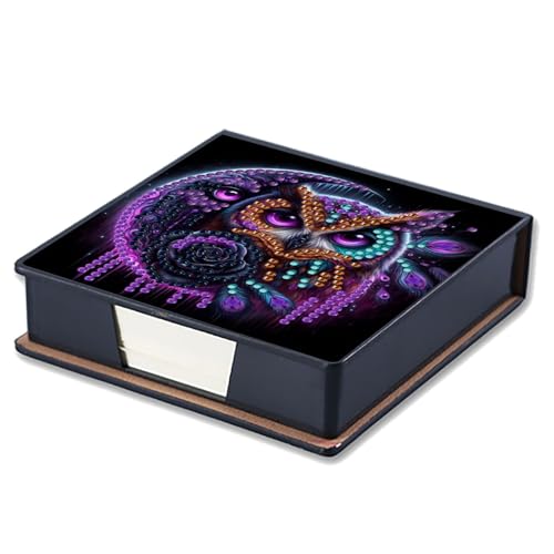 CXINLky DIY Diamond Art Painting Zettelbox aus Leder, Diamond Art Zettelkasten mit 160 Blatt weiss, Notizzettel Box, Zettelkasten-11-Eule von CXINLky