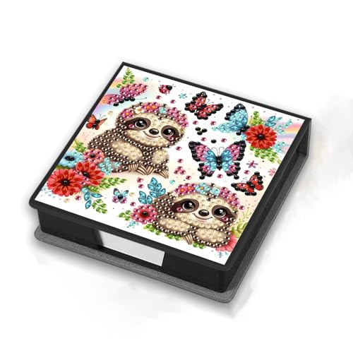 CXINLky DIY Diamond Art Painting Zettelbox aus PU Leder, Diamond Art Zettelkasten mit 160 Blatt weiss, Notizzettel Box, Zettelkasten für Zuhause, Büro-29-Faultiere von CXINLky