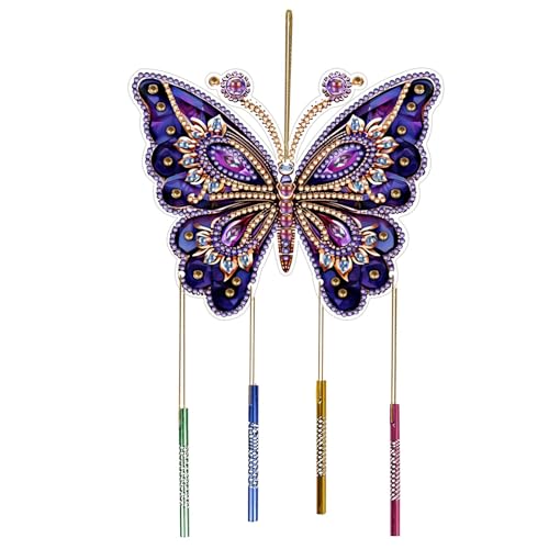 CXINLky DIY Diamond Painting Anhänger mit Kette, DIY Diamond Painting Windspiel, Kreatives 5D Diamond Malerei Wandbehang Kits Windspiel-Anhänger für Fenster, Garten, Hof-16-Schmetterling von CXINLky