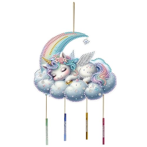 CXINLky DIY Diamond Painting Anhänger mit Kette, DIY Diamond Painting Windspiel, Kreatives 5D Diamond Malerei Wandbehang Kits Windspiel-Anhänger für Fenster, Garten, Hof-21-Weißes Pferd von CXINLky