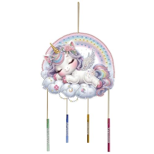 CXINLky DIY Diamond Painting Anhänger Mit Kette, Windspiel, Kreatives 5D Malerei Wandbehang Kit für Fenster, Garten, Hof - 22-Weißes Pferd von CXINLky