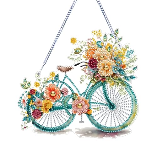 CXINLky DIY Diamond Painting Anhänger mit Kette, Diamant Painting Bilder, Kreatives 5D Diamond Malerei Wandbehang Kits für Fenster Wand Eingang Garten Decor-04-Fahrrad von CXINLky