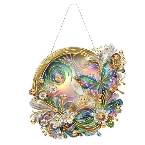 CXINLky DIY Diamond Painting Anhänger mit Kette, Diamant Painting Fensterbilder, Kreatives 5D Diamond Malerei Wandbehang Kits für Fenster Wand Eingang Garten Decor-11-Schmetterling von CXINLky