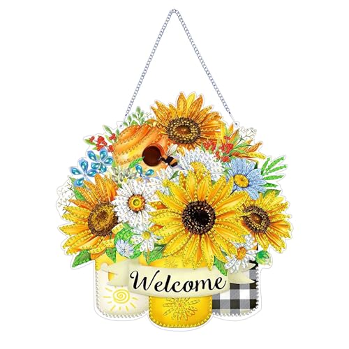 CXINLky DIY Diamond Painting Anhänger mit Kette, Sonnenblumen Diamant Painting Bilder, Kreatives 5D Diamond Malerei Wandbehang Kits für Fenster Wand Eingang Decor-02-Sonnenblumenstrauß von CXINLky