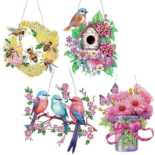 CXINLky DIY Diamond Painting Frühling Anhänger mit Kette, Diamant Painting Fensterbilder, 5D Diamond Malerei Wandbehang Kits für Fenster Wand Eingang Garten Decor-4 Stuck CXINLky DIY Diamond Painting Frühling Anhänger mit Kette, Diamant Painting Fensterbilder, 5D Diamond Malerei Wandbehang Kits für Fenster Wand Eingang Garten Decor-4 Stuck von CXINLky