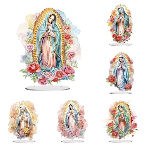 CXINLky DIY Diamond Painting Tisch Deko, 5D Diamant Painting Jungfrau Maria Tischdeko, Diamant Malerei Stehend Kunst Set für Anfänger Hausgeschenk Deko-6 Stuck von CXINLky