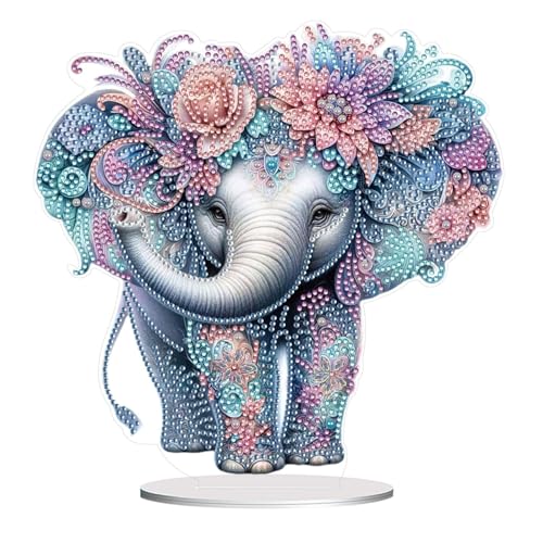 CXINLky DIY Diamond Painting Tisch Deko, 5D Diamant Painting Tiere Tischdeko, Diamant Malerei Stehend Kunst Set, Ornamente Geschenke für Anfänger Zuhause,Büro Dekoration-18-Elefant von CXINLky