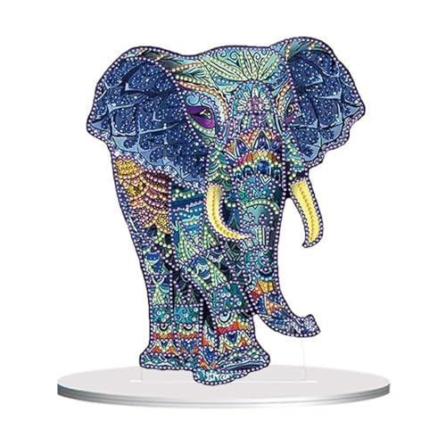 CXINLky DIY Diamond Painting Tisch Deko, 5D Diamant Painting Tischdeko, Diamant Malerei Stehend Kunst Set, Ornamente Geschenke für Anfänger Zuhause,Büro Dekoration-02-Elefant von CXINLky