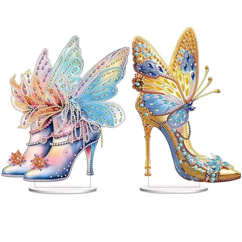 CXINLky DIY Diamond Painting Tisch Deko, 5D Diamant Painting Tischdeko, Diamant Malerei Stehend Kunst Set, Ornamente Geschenke für Anfänger Zuhause-2 Stuck-Schmetterlings-High-Heels CXINLky DIY Diamond Painting Tisch Deko, 5D Diamant Painting Tischdeko, Diamant Malerei Stehend Kunst Set, Ornamente Geschenke für Anfänger Zuhause-2 Stuck-Schmetterlings-High-Heels von CXINLky