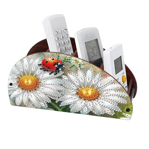 CXINLky Diamond Art Painting Fernbedienung Halterung, Diamond Art Desktop Aufbewahrungsbox aus Holz, Kosmetik Aufbewahrungsbox Organizer mit 4 Fächern-03-Gänseblümchen von CXINLky
