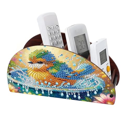CXINLky Diamond Art Painting Fernbedienung Halterung, Diamond Art Desktop Aufbewahrungsbox aus Holz, Kosmetik Aufbewahrungsbox Organizer mit 4 Fächern-04-Vogel von CXINLky
