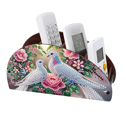 CXINLky Diamond Art Painting Fernbedienung Halterung, Diamond Art Desktop Aufbewahrungsbox aus Holz, Kosmetik Aufbewahrungsbox Organizer mit 4 Fächern-09-Taube von CXINLky