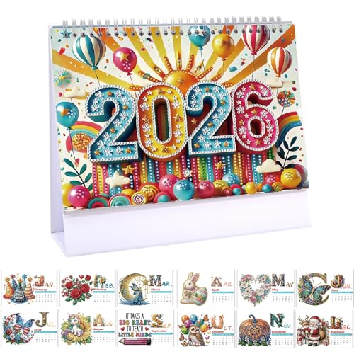 CXINLky Diamond Art Painting Tischkalender 2026, Diamond Art Weihnachten Schreibtisch Kalender mit Aufsteller, Tischkalender mit To-Do-Liste auf der Rückseite-01-Tischkalender von CXINLky