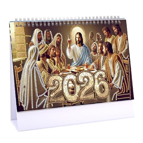 CXINLky Diamond Art Painting Tischkalender 2026, Diamond Art Weihnachten Schreibtisch Kalender mit Aufsteller, Tischkalender mit To-Do-Liste auf der Rückseite-06-Jesus von CXINLky