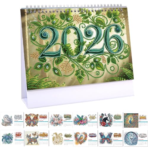 CXINLky Diamond Art Painting Tischkalender 2026, Diamond Art Weihnachten Schreibtisch Kalender mit Aufsteller, Tischkalender mit To-Do-Liste auf der Rückseite-08-Tier von CXINLky
