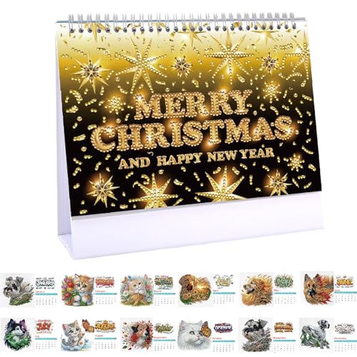 CXINLky Diamond Art Painting Tischkalender 2026, Diamond Art Weihnachten Schreibtisch Kalender mit Aufsteller, Tischkalender mit To-Do-Liste auf der Rückseite-09-Tier von CXINLky