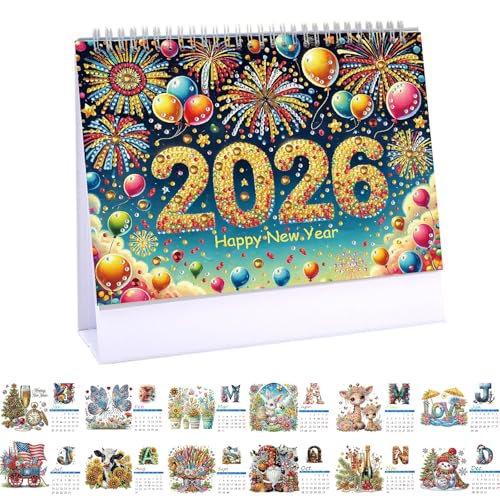 CXINLky Diamond Art Painting Tischkalender 2026, Diamond Art Weihnachten Schreibtisch Kalender mit Aufsteller, Tischkalender mit To-Do-Liste auf der Rückseite-12-2026 von CXINLky