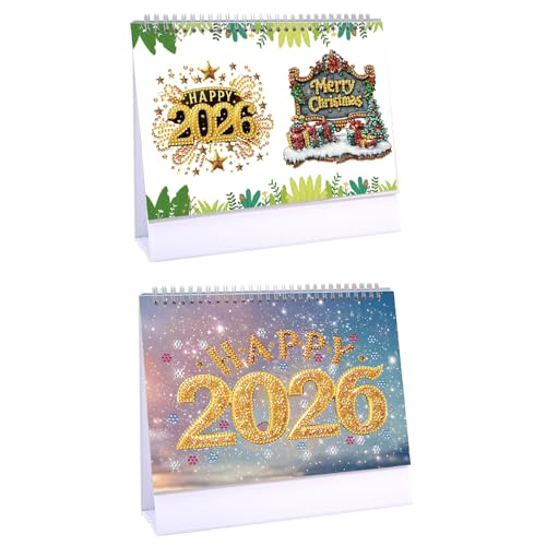 CXINLky Diamond Art Painting Tischkalender 2026, Diamond Art Weihnachten Schreibtisch Kalender mit Aufsteller, Tischkalender mit To-Do-Liste auf der Rückseite-2 Stuck-A von CXINLky