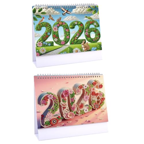 CXINLky Diamond Art Painting Tischkalender 2026, Diamond Art Weihnachten Schreibtisch Kalender mit Aufsteller, Tischkalender mit To-Do-Liste auf der Rückseite-2PCS-C von CXINLky