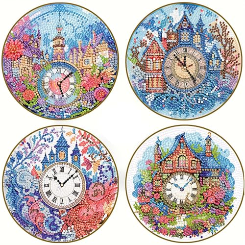 CXINLky Diamond Art Painting Untersetzer, 5D Diamond rutschfest Tassenuntersetzer aus Holz, Untersetzer für Tassen, Weingläser, Vasen und Heimküche-11-Uhr von CXINLky