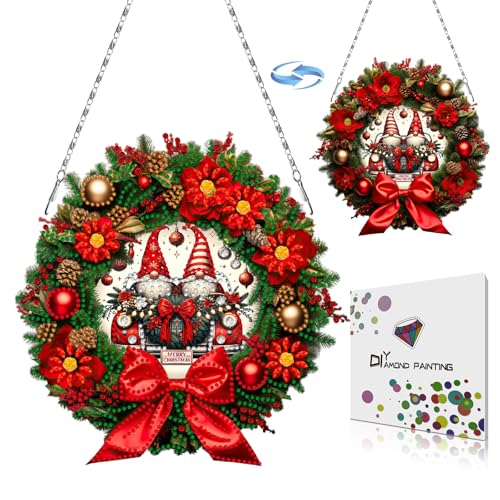 CXINLky Diamond Art Painting Weihnachten Anhänger mit Kette, Diamant Painting Erntedankfest Fensterbilder Wandbehang Kits für Fenster Wand Garten Decor-06-Weihnachtskranz CXINLky Diamond Art Painting Weihnachten Anhänger mit Kette, Diamant Painting Erntedankfest Fensterbilder Wandbehang Kits für Fenster Wand Garten Decor-06-Weihnachtskranz von CXINLky