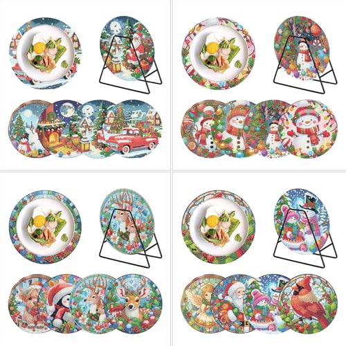 CXINLky Diamond Art Painting Weihnachten Geschirrmatte Platzset, Runden Wärmedämmungs-Tischset, Diamant Malerei Tischsets mit Aufbewahrungsregal für Esszimmer, Terrasse, Tisch-4 Stuck-B CXINLky Diamond Art Painting Weihnachten Geschirrmatte Platzset, Runden Wärmedämmungs-Tischset, Diamant Malerei Tischsets mit Aufbewahrungsregal für Esszimmer, Terrasse, Tisch-4 Stuck-B von CXINLky