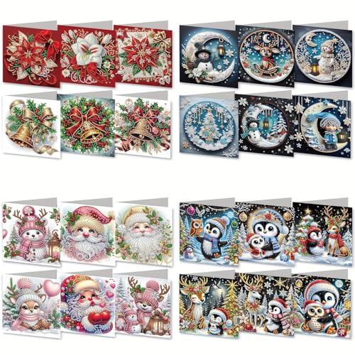 CXINLky Diamond Art Painting Weihnachten Karten, 5D Diamond Art Weihnachten Karten Geburtstag mit Umschlag, Geschenkkarte Feiertags für Familie, Liebhaber,Freunde-4 Stuck-B von CXINLky