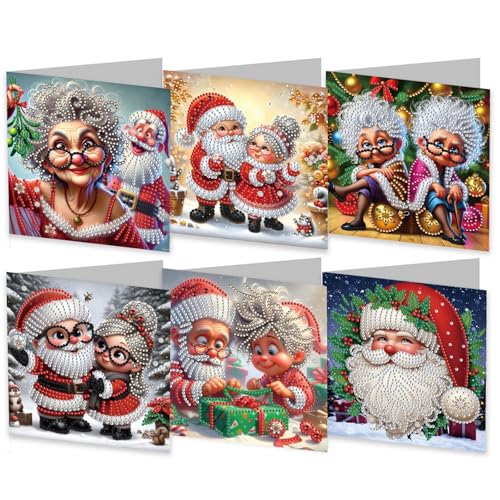 CXINLky Diamond Art Painting Weihnachten Karten, Diamond Art Weihnachtsmann Alte Dame Karten Geburtstag Geschenkkarte Feiertags für Familie, Liebhaber,Freunde-01 von CXINLky