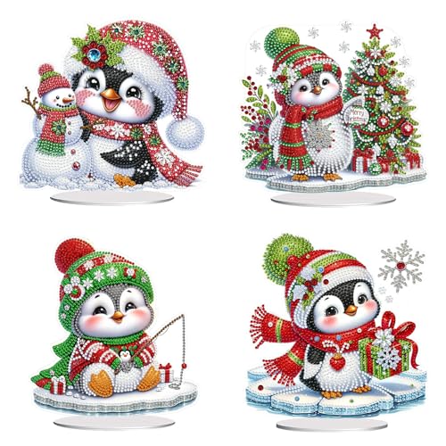 CXINLky Diamond Art Painting Weihnachten Tisch Deko, 5D Diamant Art Pinguin Schneemann Tischdeko für Weihnachten Hausgeschenk Deko-4 Stuck-C von CXINLky
