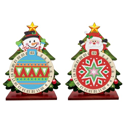 CXINLky Diamond Art Painting Weihnachts Countdown Kalender, Diamond Art 25 Tage Weihnachtsbaum kalender aus Holz, Weihnachtskalender Geschenk-2 Stuck-A von CXINLky