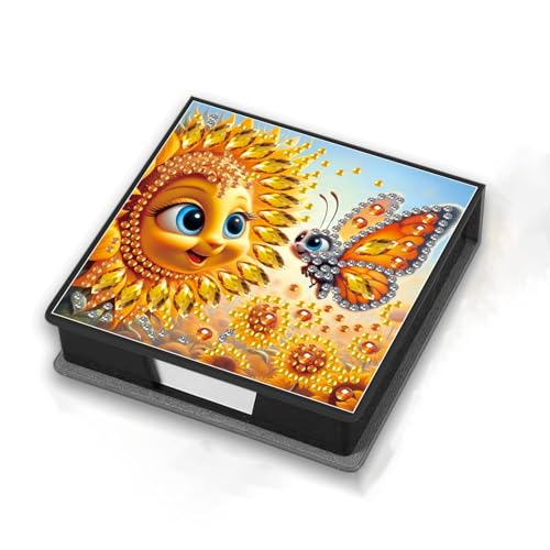 CXINLky Diamond Art Painting Zettelbox aus Leder, Diamond Art Zettelkasten mit 160 Blatt weiss, Notizzettel Box, Zettelkasten für Zuhause, Büro-16-Sonnenblumenschmetterling von CXINLky
