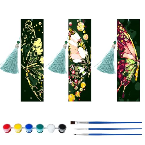 CXINLky Malen Nach Zahlen Lesezeichen, DIY Malen Nach Zahlen Erwachsene Set Lesezeichen Enthält Acrylfarbe, Hakenstift und Quaste, Geschenk für Erwachsene und Anfänger-02-Schmetterling von CXINLky