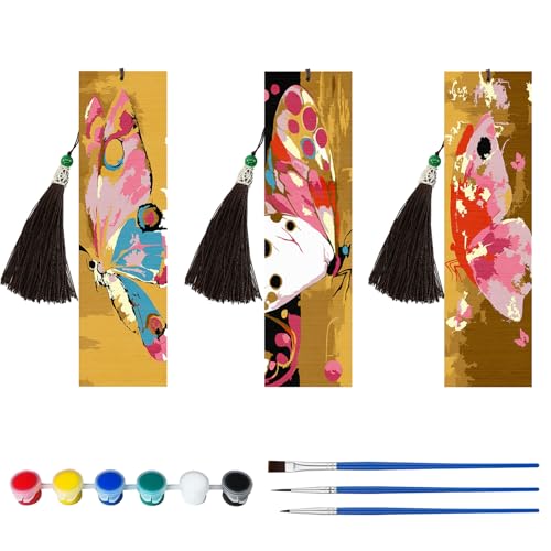 CXINLky Malen Nach Zahlen Lesezeichen, DIY Malen Nach Zahlen Erwachsene Set Lesezeichen Enthält Acrylfarbe, Hakenstift und Quaste, Geschenk für Erwachsene und Anfänger-03-Schmetterling von CXINLky