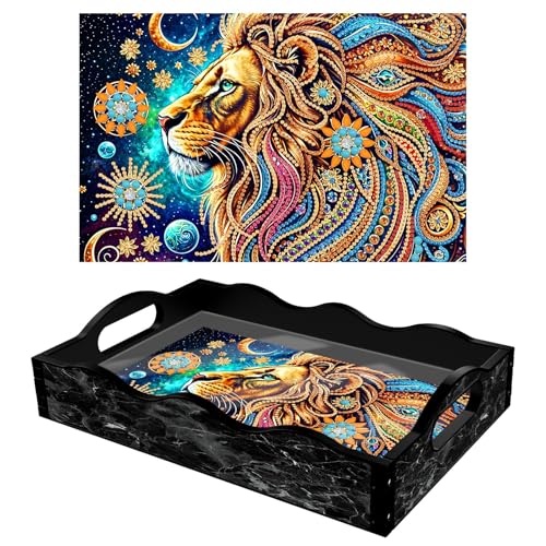 DIY Diamond Art Painting Serviertablett, Diamant Malerei Crystal Art tablett Rechteckig Küchentablett aus ABS, Diamond Art Painting Tray Geschenk-07-Löwe von CXINLky
