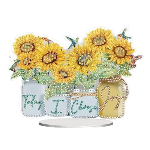 CXINLky DIY Diamond Painting Tisch Deko, 5D Diamant Painting Acryl Tischdeko, Diamant Malerei Stehend Kunst Set, Ornamente Geschenke für Anfänger Zuhause,Büro Dekoration-04-Sonnenblume von CXINLky
