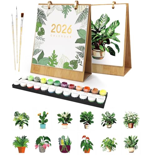 Tischkalender 2026, Malen Nach Zahlen Blume Kalender Tischkalender, DIY Tischkalender 2026 zum Aufstellen, mit Pinsels Acrylfarbe und Base für Geschenke und Home Haus Deko-02-Grüne Pflanzen Tischkalender 2026, Malen Nach Zahlen Blume Kalender Tischkalender, DIY Tischkalender 2026 zum Aufstellen, mit Pinsels Acrylfarbe und Base für Geschenke und Home Haus Deko-02-Grüne Pflanzen von CXINLky