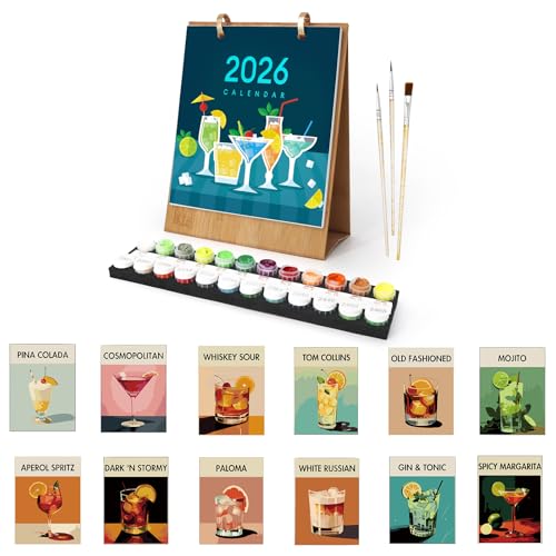 Tischkalender 2026, Malen Nach Zahlen Getränke Kalender Tischkalender, DIY Tischkalender 2026 zum Aufstellen, mit Pinsels Acrylfarbe und Base für Geschenke und Home Haus Deko-07 Tischkalender 2026, Malen Nach Zahlen Getränke Kalender Tischkalender, DIY Tischkalender 2026 zum Aufstellen, mit Pinsels Acrylfarbe und Base für Geschenke und Home Haus Deko-07 von CXINLky