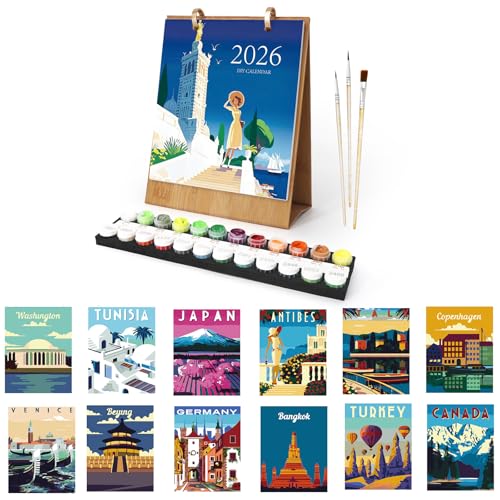 Tischkalender 2026, Malen Nach Zahlen Landschaft Kalender Tischkalender, DIY Tischkalender 2026 zum Aufstellen, mit Pinsels Acrylfarbe und Base für Geschenke und Home Haus Deko-06 Tischkalender 2026, Malen Nach Zahlen Landschaft Kalender Tischkalender, DIY Tischkalender 2026 zum Aufstellen, mit Pinsels Acrylfarbe und Base für Geschenke und Home Haus Deko-06 von CXINLky